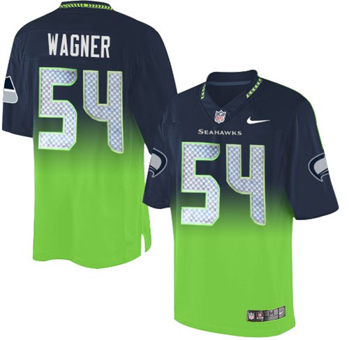 Nike Seahawks #54 Bobby Wagner Steel Blue/Green Men's Stitched NFL Elite Fadeaway Fashion Jersey - Click Image to Close